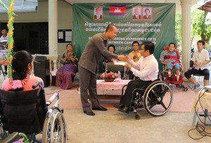 Mr. Hem Darith, Chief of Porsenchey district office contribute his own fund to Mr. Mey Samith, Executive Director of PPCIL